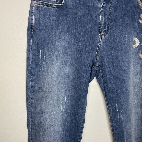 Dolcezza Jeans Denim Lightly Distressed Dark Wash Print Blue Women Size 16 - Picture 5 of 7